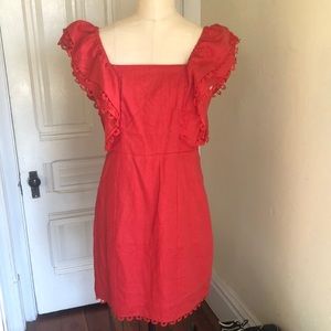 Farm Rio Red Linen Mini Dress, L